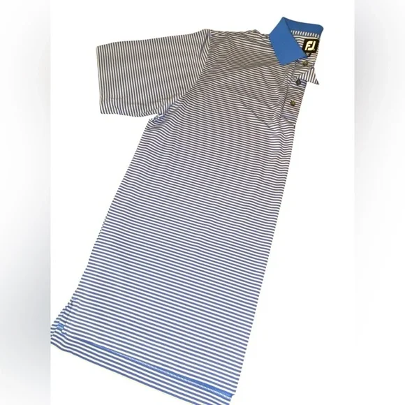 FootJoy Classic Fit Lisle Blue Gray Striped Polo Men’s XL Stretch ProDry Golf - Picture 5 of 8